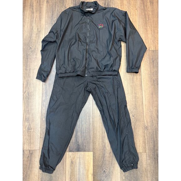 Nologo Tonix Pants - Vintage 90s USA Olympics Black Womens Tracksuit XL Nylon Lined Logo Drawstring